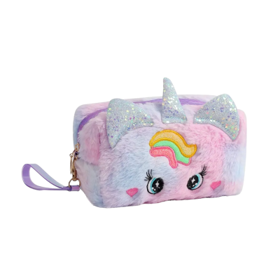 Etui / make-up tasje fluffy unicorn paars XL