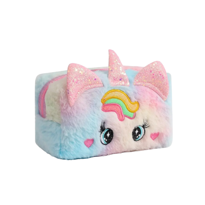 Etui / make-up tasje fluffy unicorn pastel XL