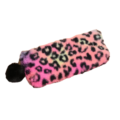 Etui fluffy panterprint roze